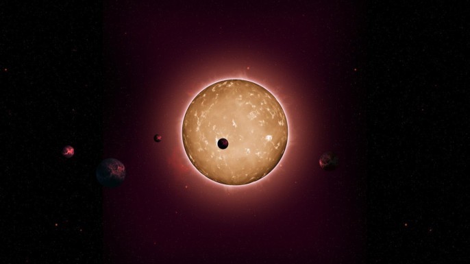 An artist's conception of Kepler-444 with a planet passing across it (Tiago Campante/Peter Devine)