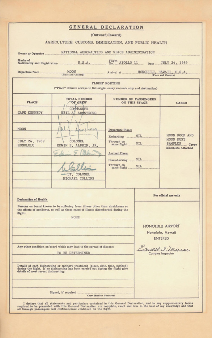 Apollo 11 Astronauts' Customs Form - Science Connected Magazine