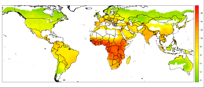 World map showing bat-human disease transmission hotspots courtesy of Brierley et al.