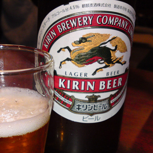 Kirin Beer from Japan uses a unicorn (kirin) as its logo. Look closely and you can see the single horn on its head. Photo by Ekkun via Flickr, CC 2.0.