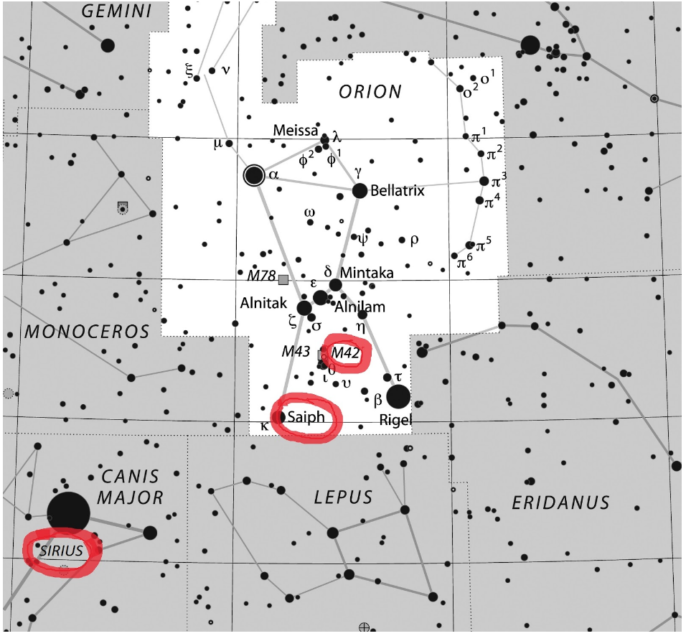 Starhopping to the Orion Nebula. Image copyright International Astronomical Union.