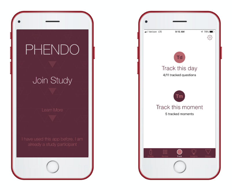 Phendo App: iPhone displaying home pages of the Phendo app (Image courtesy of Phendo)