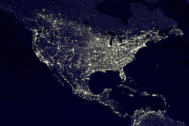 The Globe at Night project invites citizen scientists to record light pollution in their own community. (Credit: DMSP/NASA)