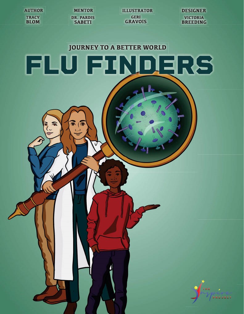 Cover of Flu Finders. Using the influenza virus, Flu Finders explains and reinforces the lessons many young readers were taught about what to do when you get sick.