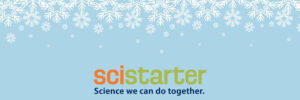 SciStarter logo with snowflakes on a blue background.