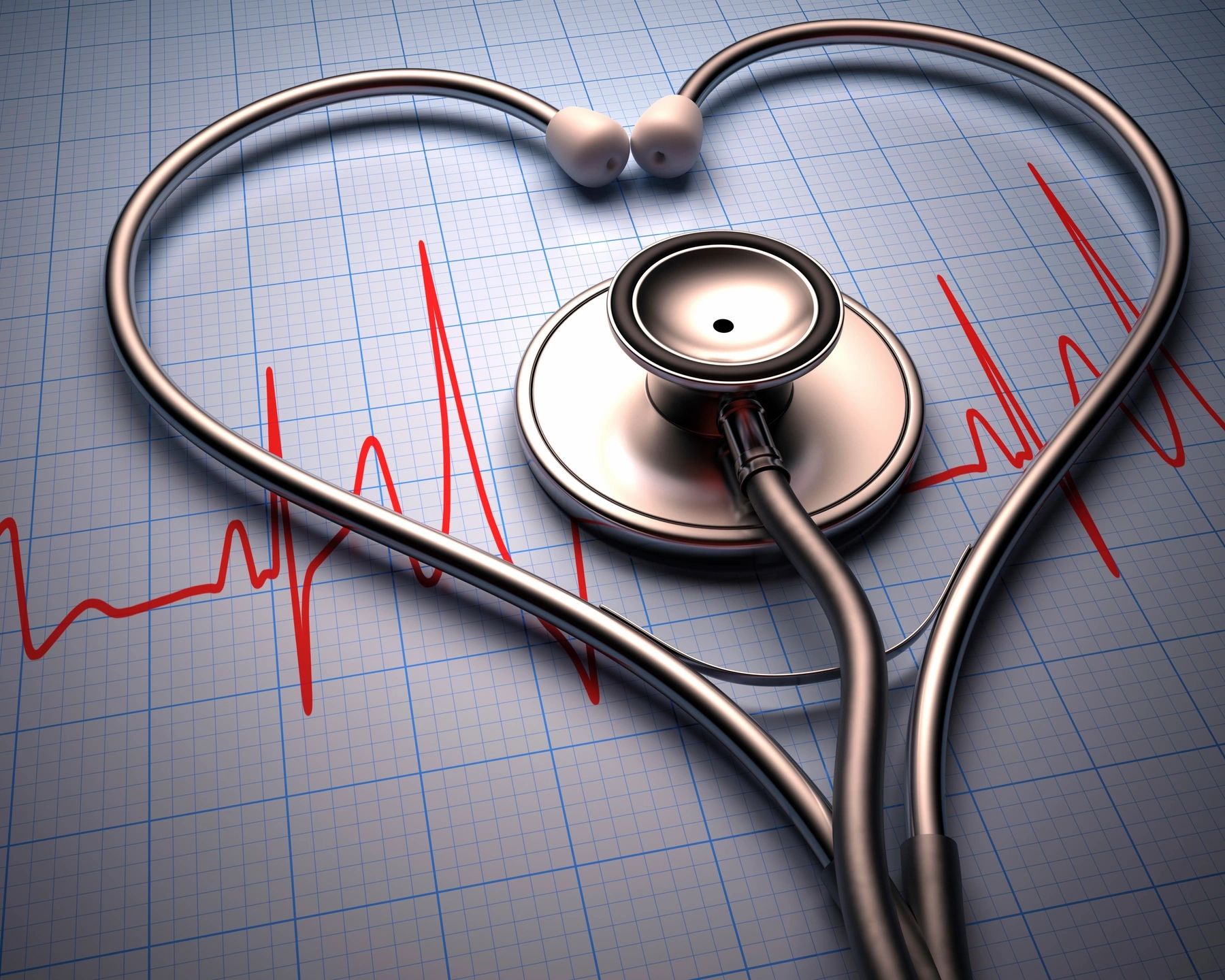 heart failure and obesity: a heart-shaped stethoscope sits on a pulse chart